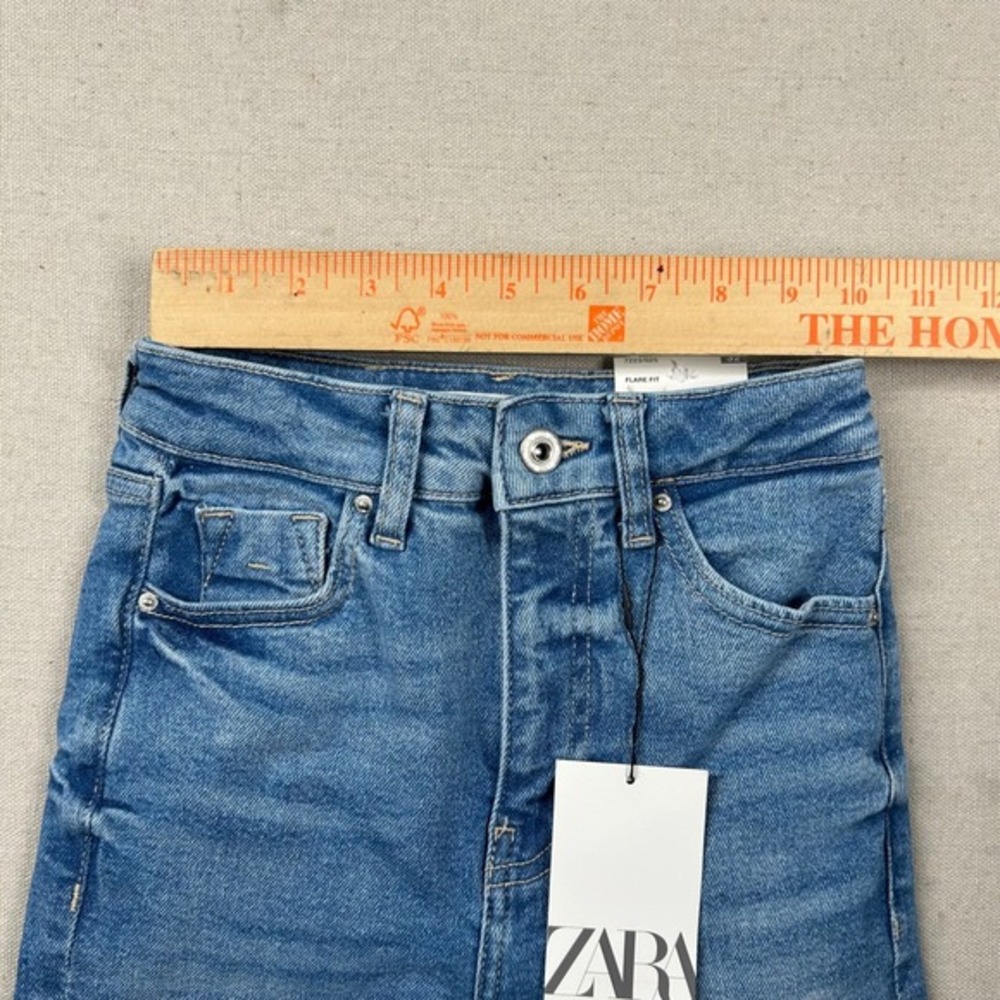 Zara Jeans Womens 0 Flare‎ Fit High Rise Stretch Medium Wash Bell Bottoms Disco - Picture 10 of 14